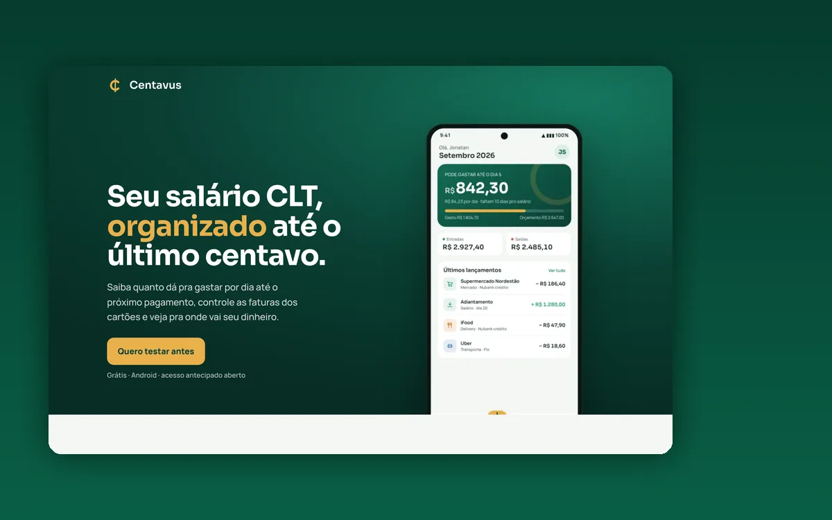 Página do app Centavus